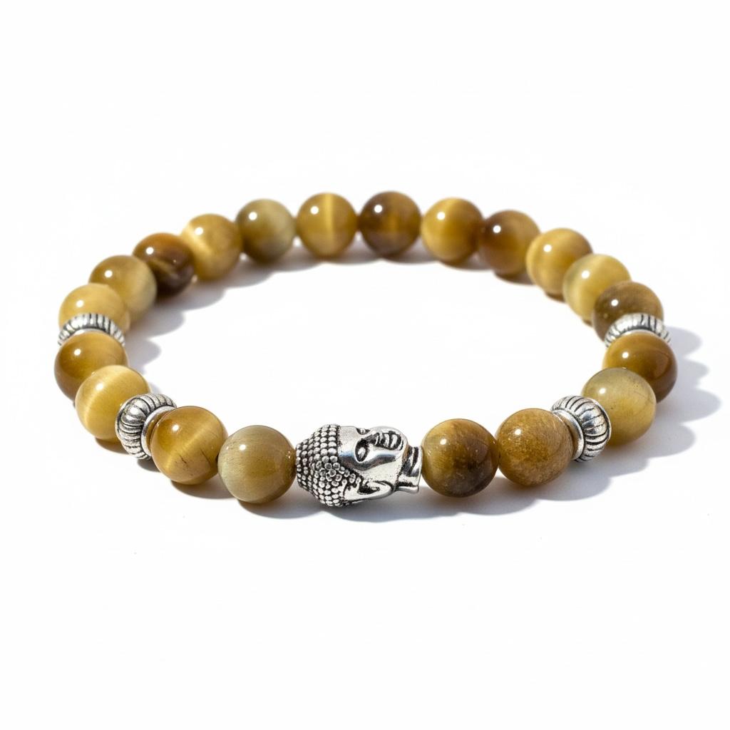 Pulsera de Ojo de Gato con Dije de Buda – Protección y Equilibrio