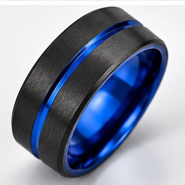 Anillo de acero negro con detalles azules – Estilo moderno, elegante y actual