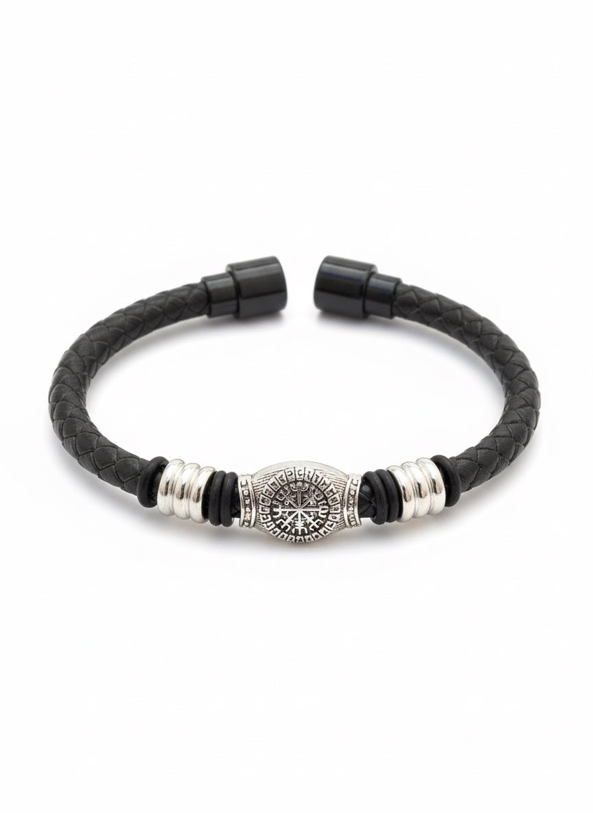 Pulsera Vikinga Negra – Símbolo de la Brújula Nórdica Vegvísir