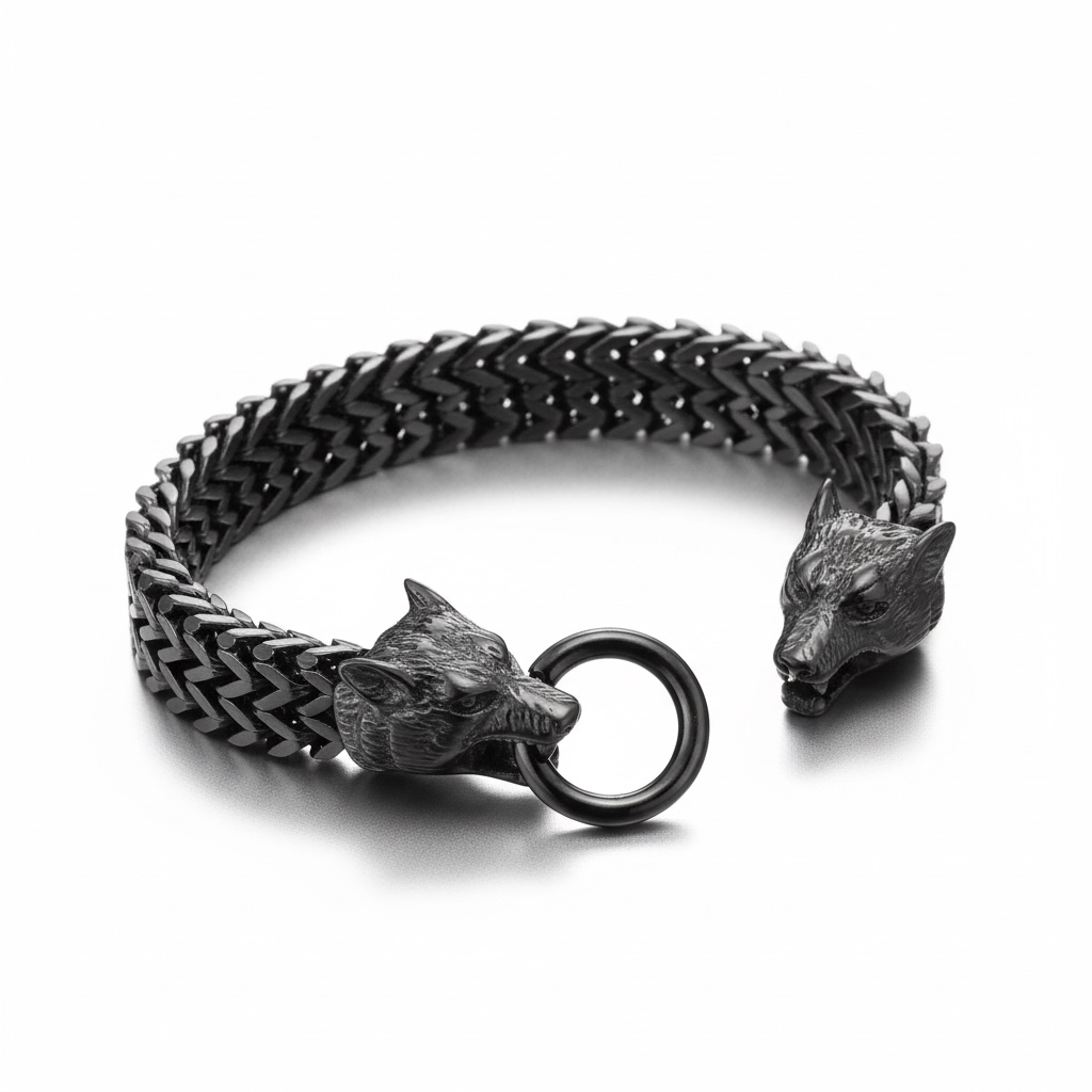 Pulsera Vikinga de Acero Inoxidable con Cabezas de Lobo – Fuerza y Espíritu Nórdico (Copia)