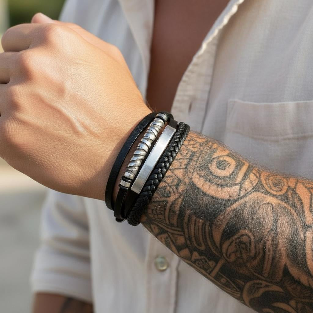 Pulsera de Piel y Acero – Diseño Moderno