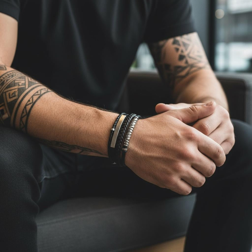 Pulsera de Piel y Acero – Diseño Moderno