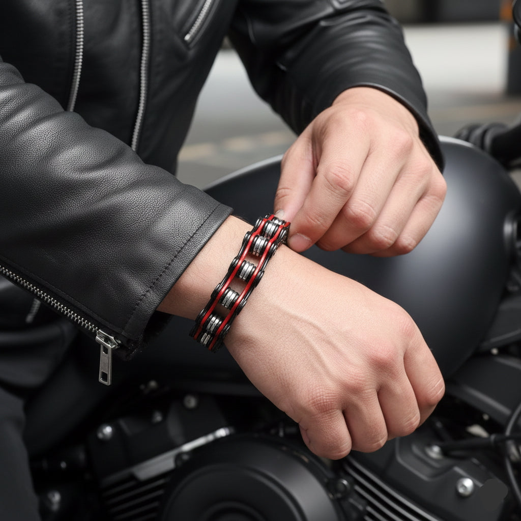 Pulsera estilo cadena de moto en acero robusto – 15 mm
