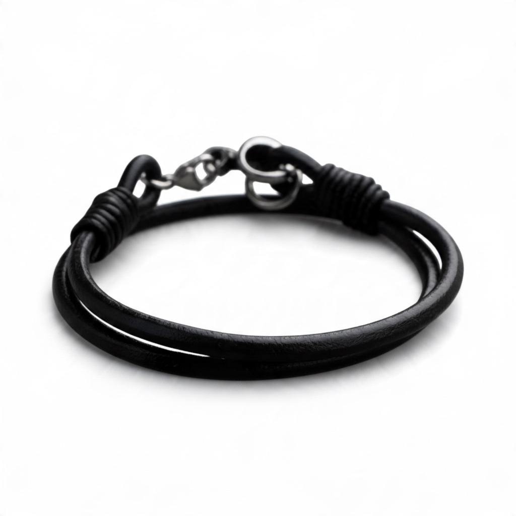 Pulsera Vikinga de Piel Negra con Calavera Plateada | Estilo Nórdico