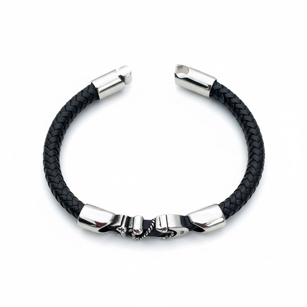 Pulsera de Piel y Acero con Ancla – Estilo Marino Elegante