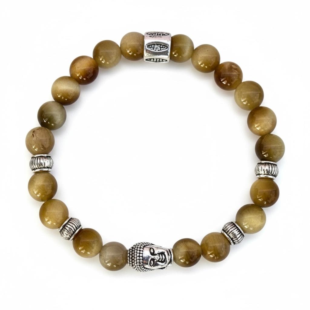 Pulsera de Ojo de Gato con Dije de Buda – Protección y Equilibrio