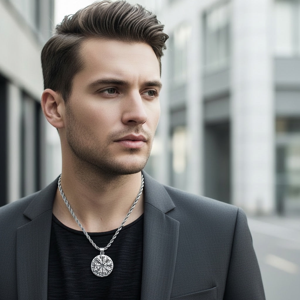 Collar Vikingo de Acero – Brújula Vikinga Vegvísir