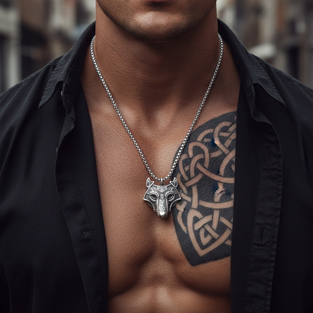 Colgante Vikingo de Lobo en Acero: Poder, Protección y Fortaleza Ancestral