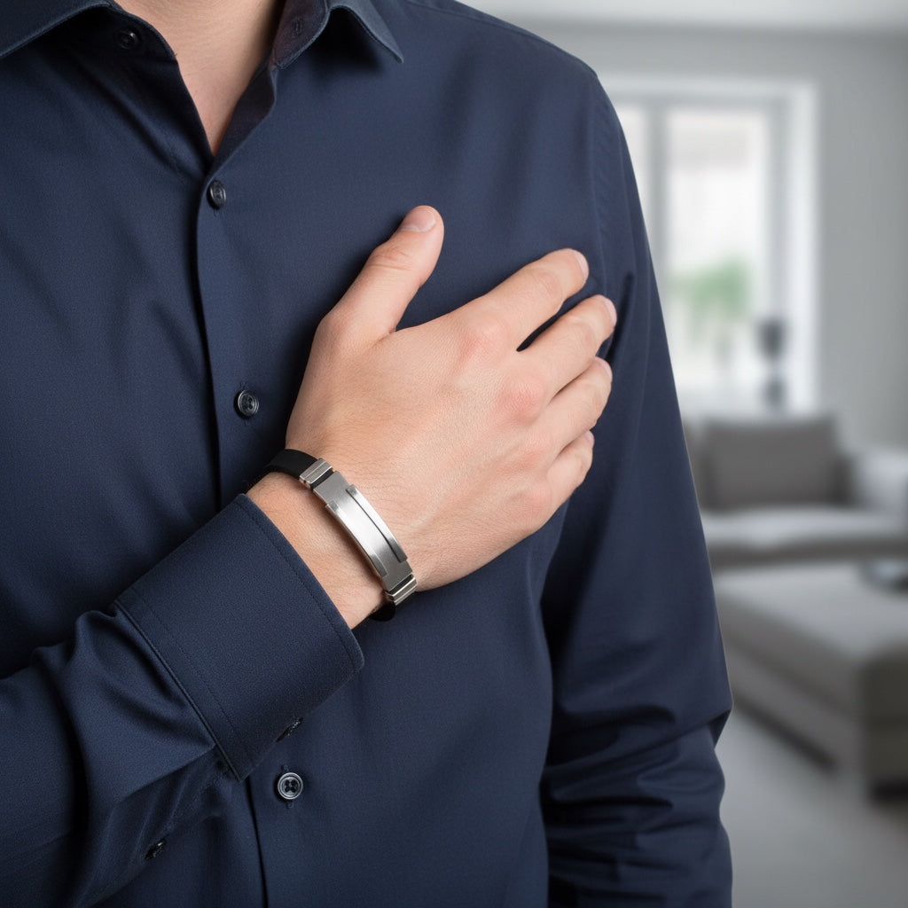 Pulsera de Caucho y Acero: Estilo Moderno y Elegante