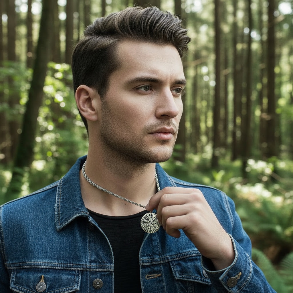 Collar Vikingo de Acero – Brújula Vikinga Vegvísir