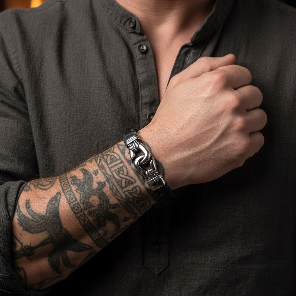 Pulsera Vikinga de Piel y Acero – Fuerza, Estilo y Tradición