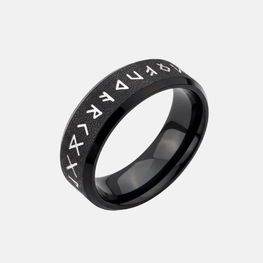 Anillo Vikingo de Acero de Titanio con Runas Grabadas