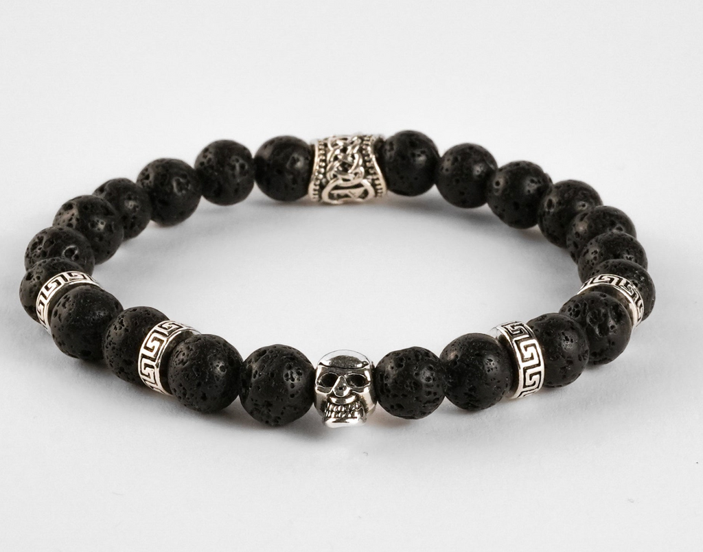Pulsera de Lava Volcánica Blanca con Calavera – Energía y Estilo en Cada Detalle