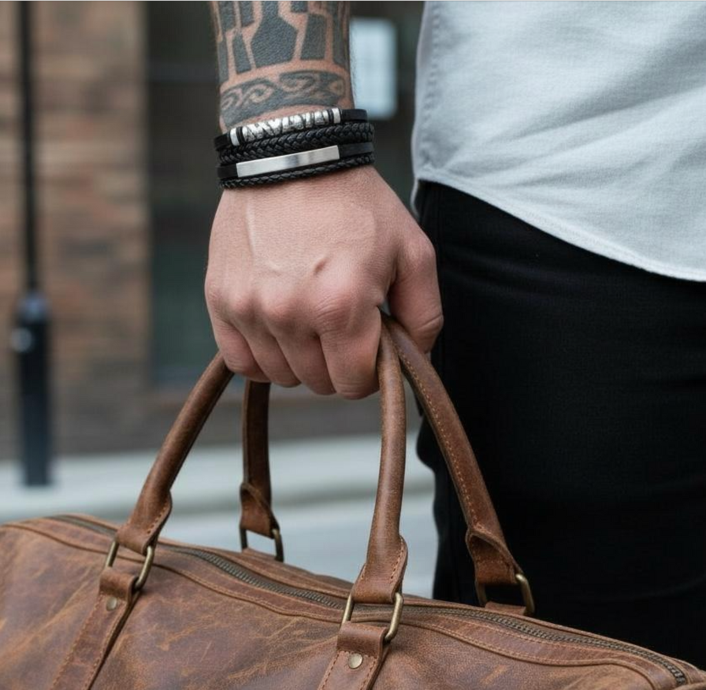 Pulsera de Piel y Acero – Diseño Moderno