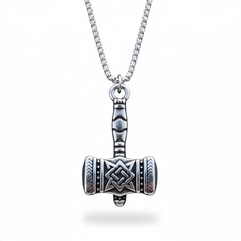 Collar Vikingo Martillo de Thor Mjölnir de Acero | Colgante Nórdico