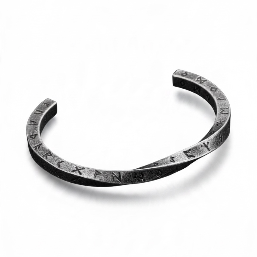Pulsera Vikinga  con Runas Grabadas – Brazalete Nórdico de Estilo Ancestral