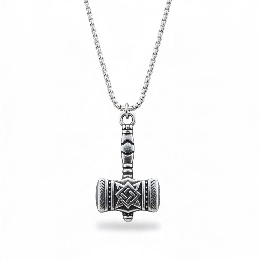 Collar Vikingo Martillo de Thor Mjölnir de Acero | Colgante Nórdico