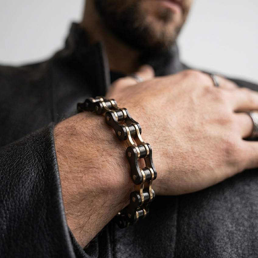 Pulsera estilo cadena de moto en acero robusto – 12 mm (Copia)