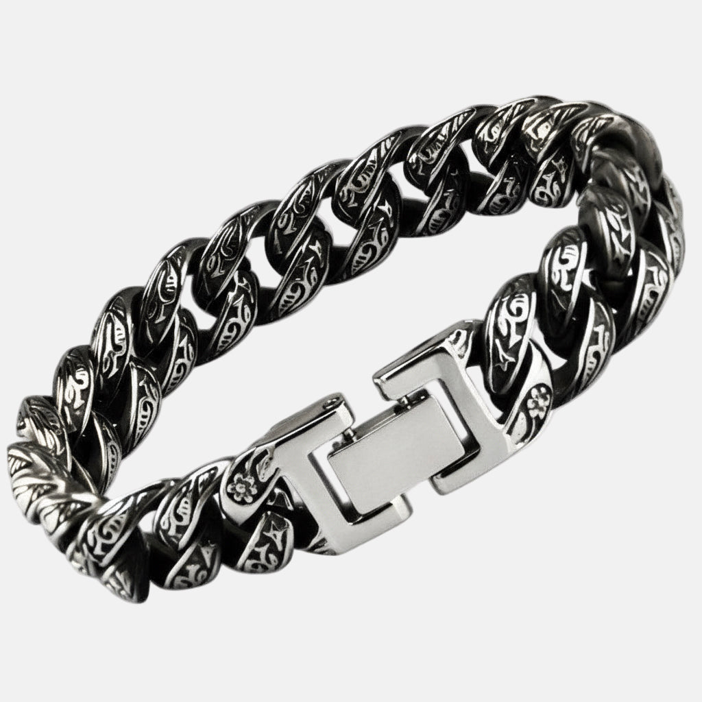 Pulsera de Cobre con Eslabones Cubanos Grabados de 12 mm