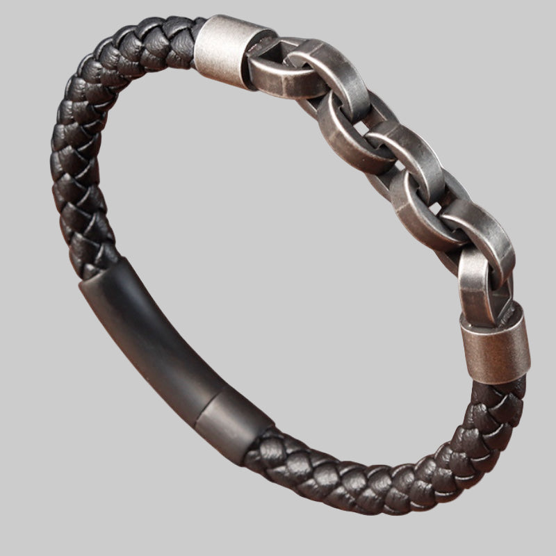 Pulsera de Cuero y Acero de Titanio para Hombre