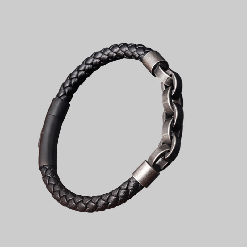 Pulsera de Cuero y Acero de Titanio para Hombre