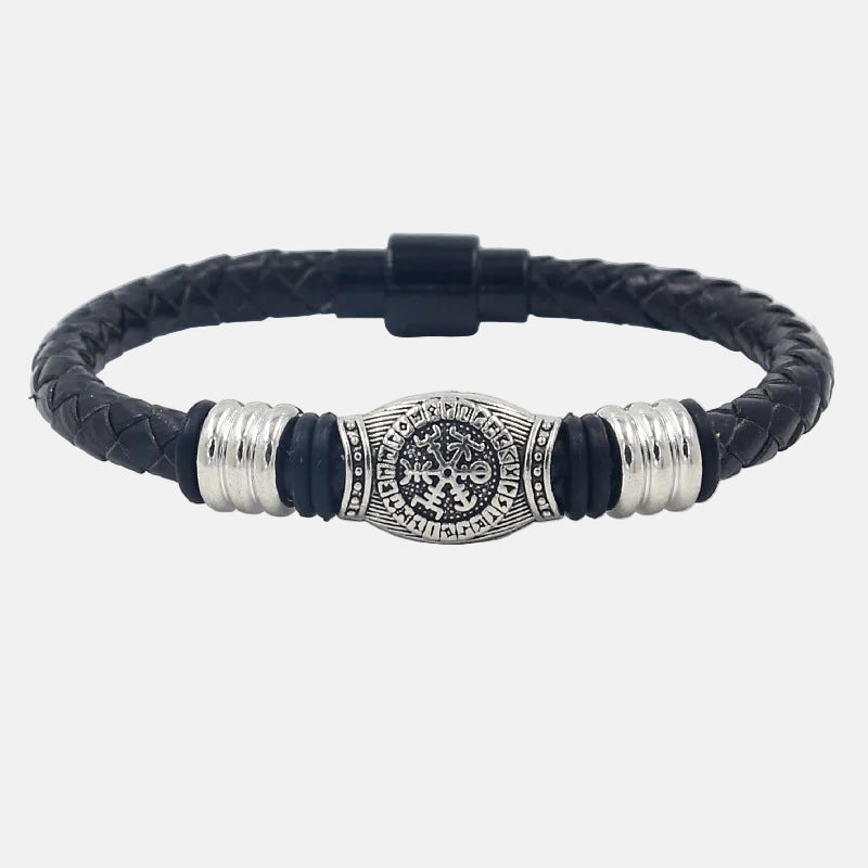 Pulsera Vikinga Negra – Símbolo de la Brújula Nórdica Vegvísir