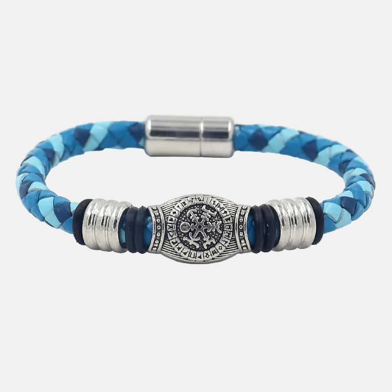 Pulsera Vikinga Azul – Símbolo de la Brújula Nórdica Vegvísir