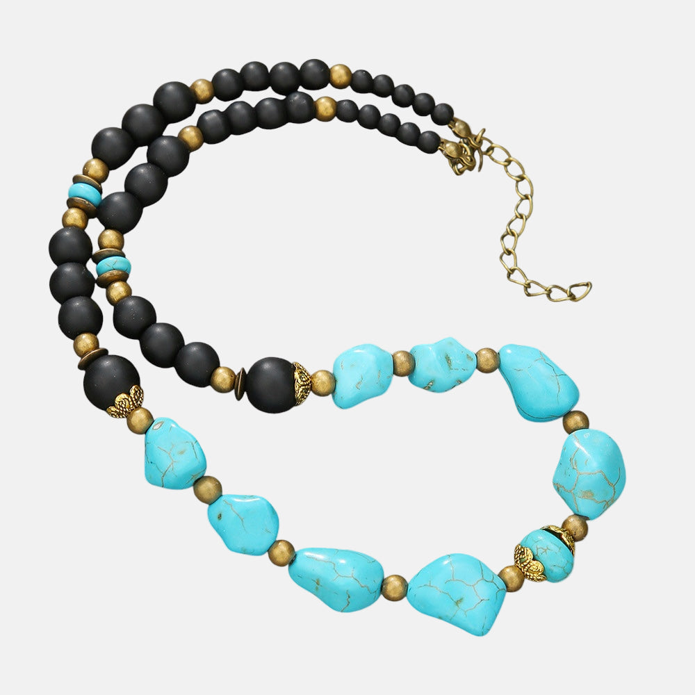 Collar de Piedras Turquesas y Negras — Estilo Surfero Moderno