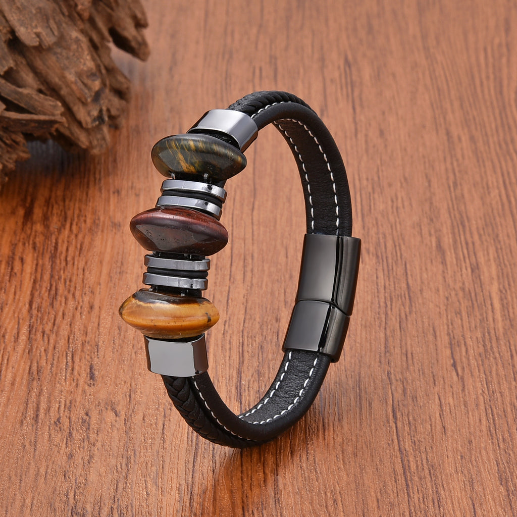 Pulsera de Piel y Piedras | Estilo Bohemio con Energías de las Piedras