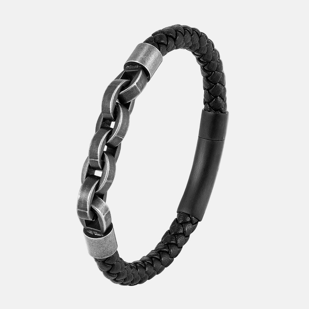 Pulsera de Cuero y Acero de Titanio para Hombre
