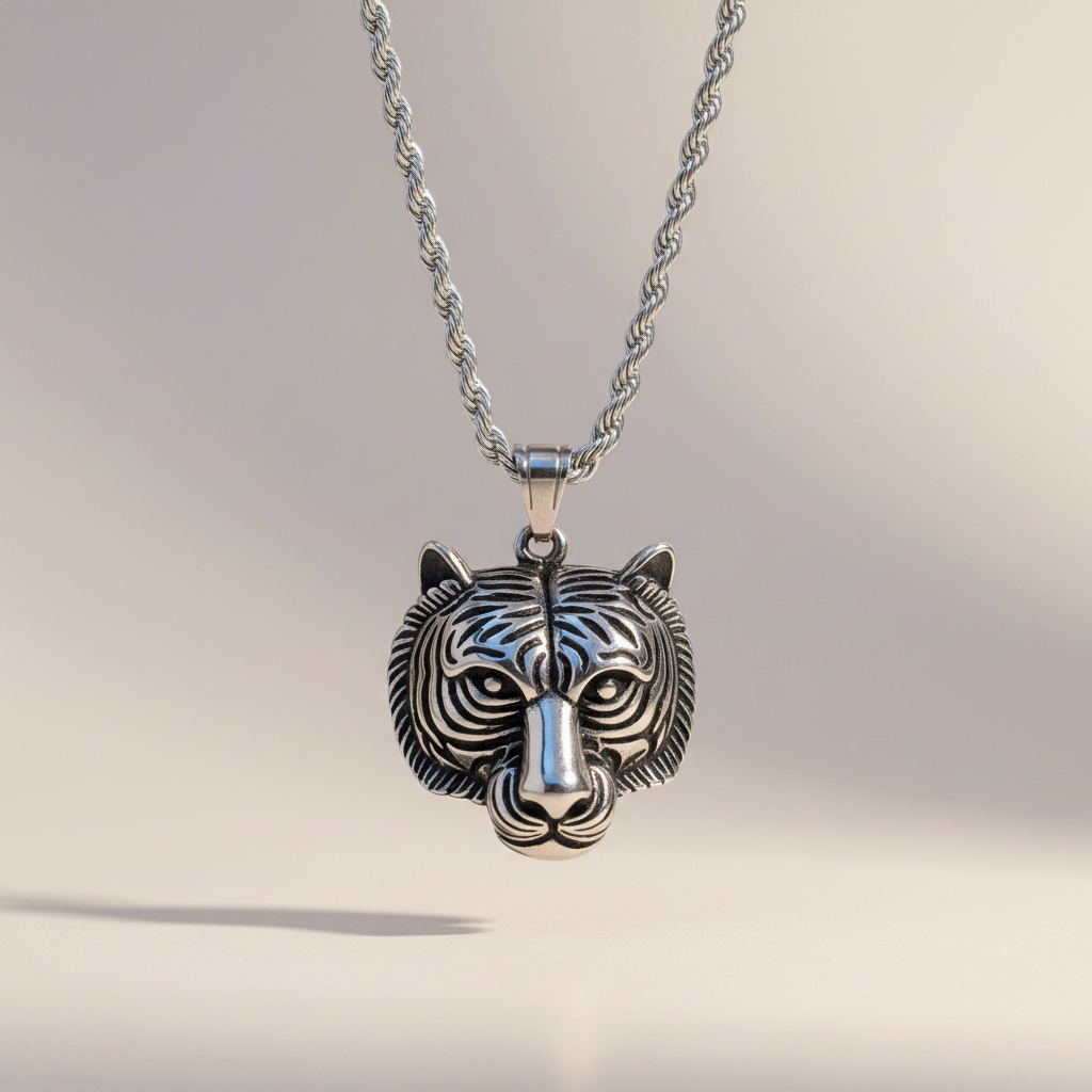 Collar de Acero con Cabeza de Tigre: Fuerza, Estilo y Significado