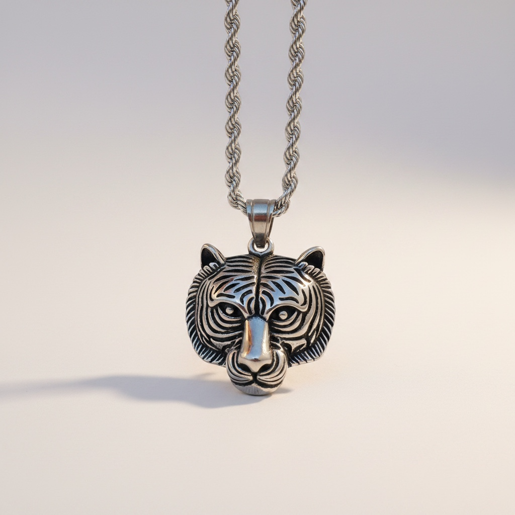 Collar de Acero con Cabeza de Tigre: Fuerza, Estilo y Significado