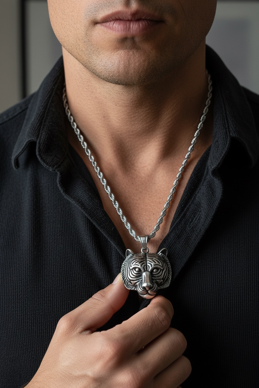 Collar de Acero con Cabeza de Tigre: Fuerza, Estilo y Significado