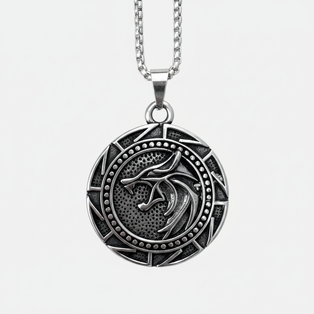 Collar Vikingo de Acero – Símbolo del Lobo Nórdico