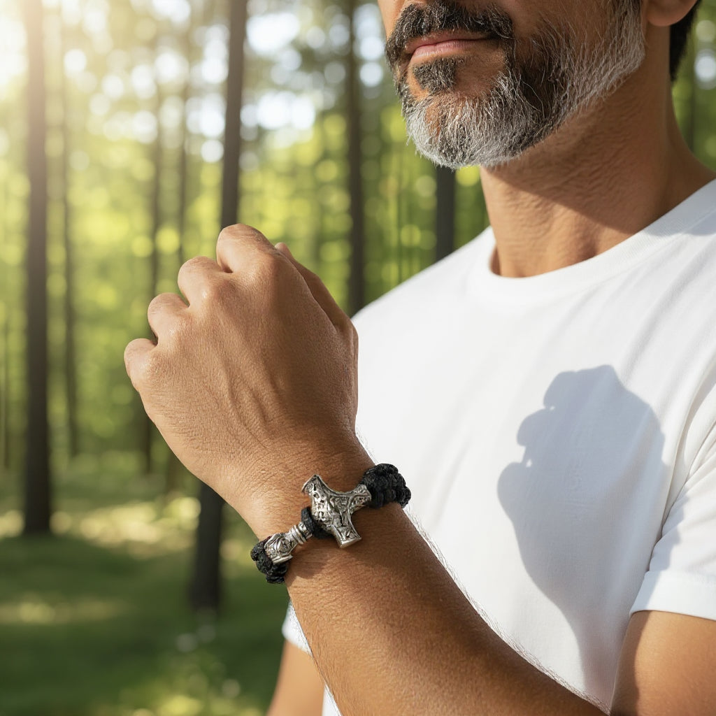 Pulsera Mjölnir de Estilo Vikingo | Amuleto de Poder y Valentía