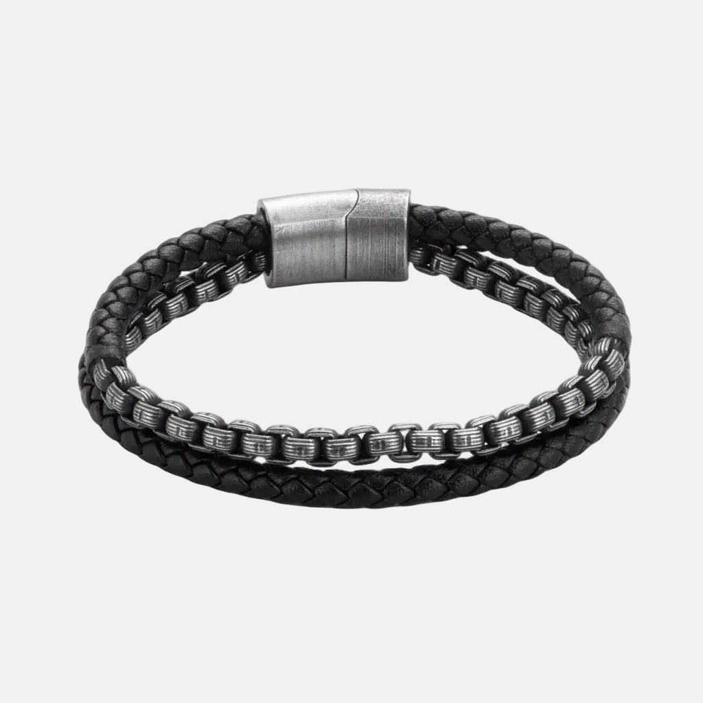 Pulsera 2 en 1 de Piel y Acero – Elegancia Moderna