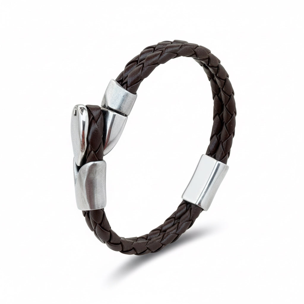 Pulsera de Piel y Acero – Estilo Moderno y Elegante