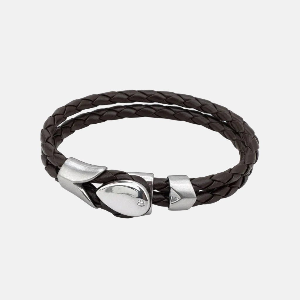 Pulsera de Piel y Acero – Estilo Moderno y Elegante