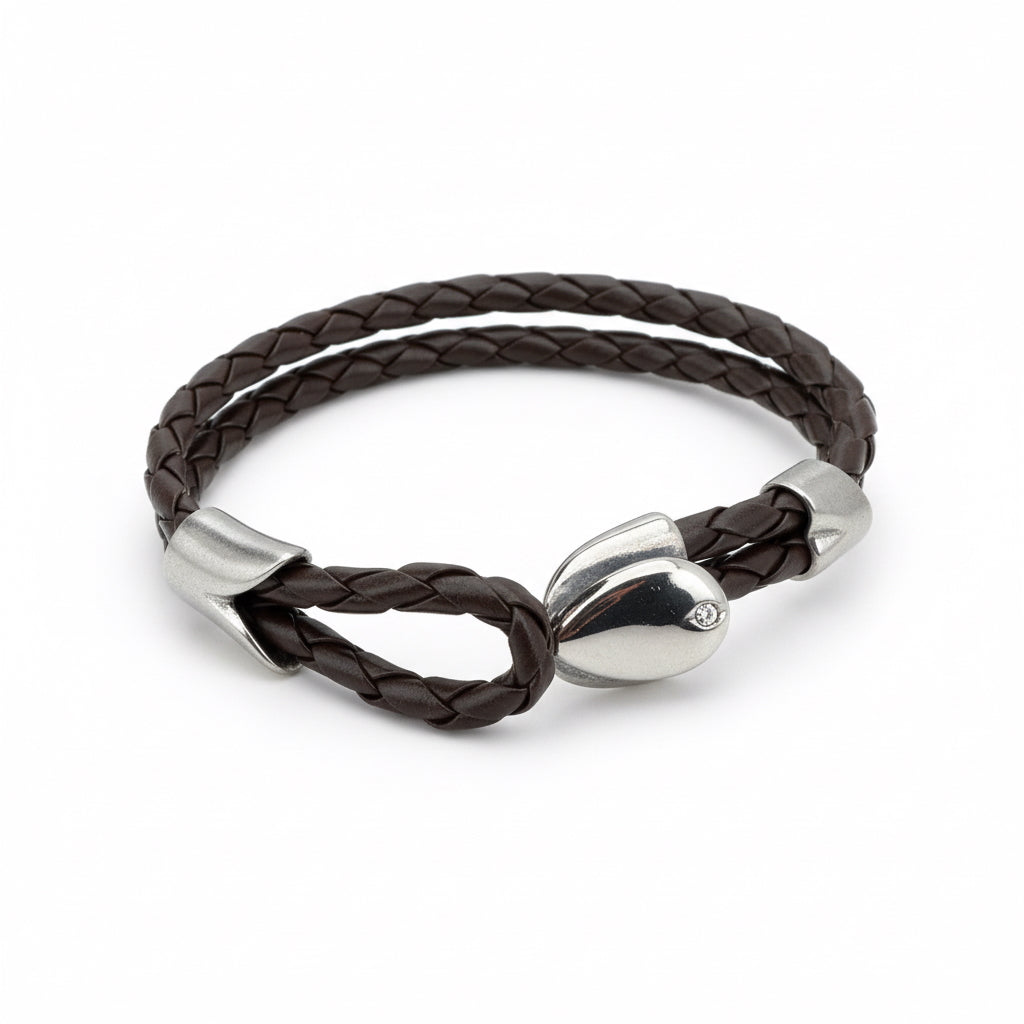 Pulsera de Piel y Acero – Estilo Moderno y Elegante